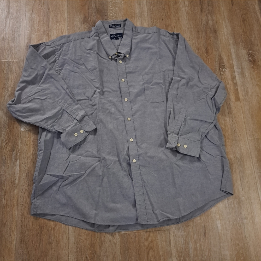 Classics Falcon Bay Men's Casual Greenish Gray Button-Down Shirt Size 19 / 33-34